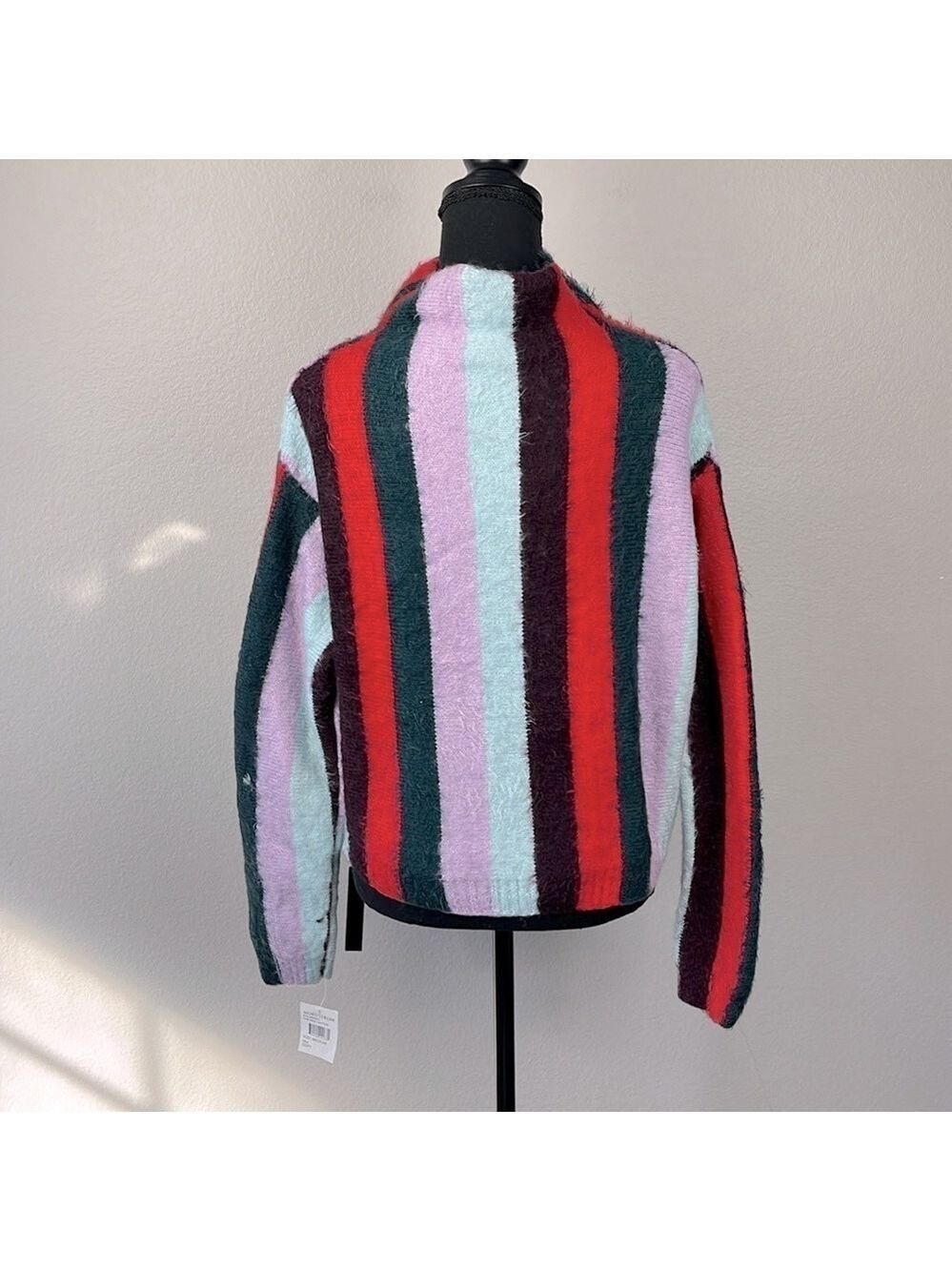 Blank NYC The Mad Hatter Sweater Eyelash Black Stripes Mock Neck Soft Top M NEW - Picture 6 of 11